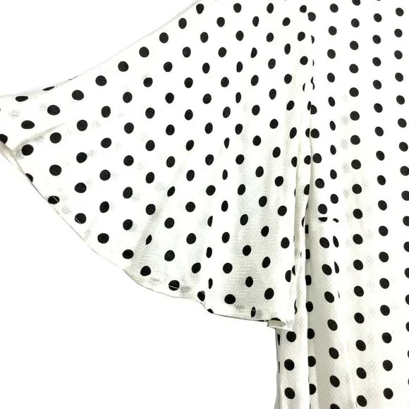 A New Day Women X-Small XS Blouse Flare Short Sleeve Polka Dot T-Shirt White NEW - Picture 4 of 8